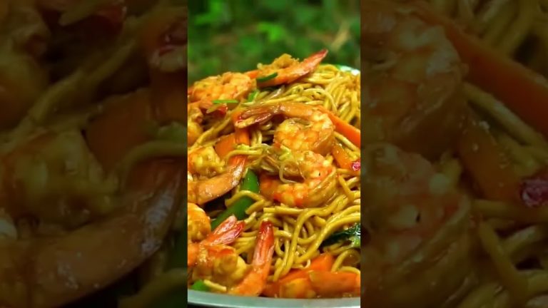 ARS food recipes, cooking and eating stir fry yellow noodles seafood so yummy 🤤
