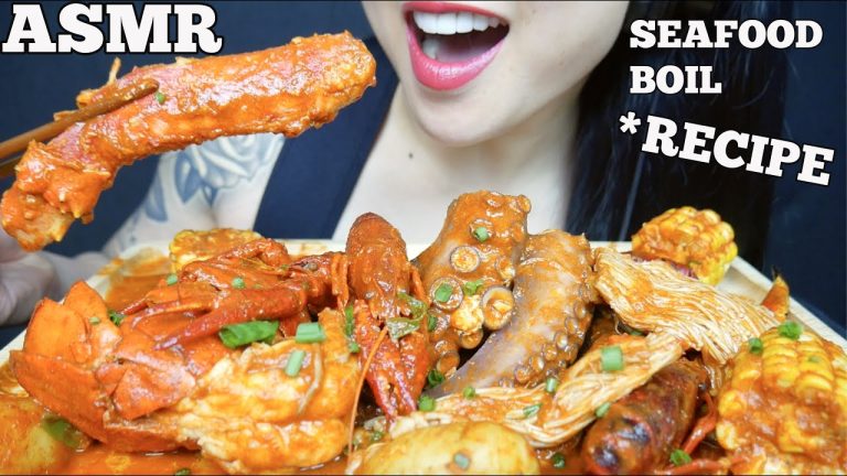 ASMR SEAFOOD BOIL with RECIPE *KING CRAB + LOBSTER + OCTOPUS (EATING SOUNDS) NO TALKING | SAS-ASMR