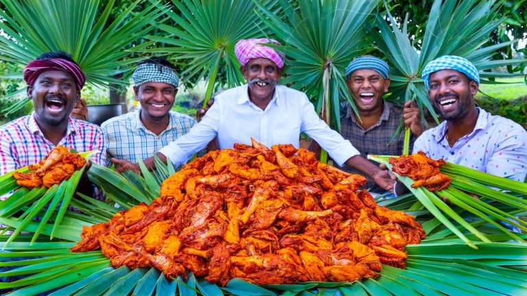 PALM LEAF CHICKEN | Chicken Fry Recipe Cooking In Village | Traditional Palm Leaf Chicken Recipe