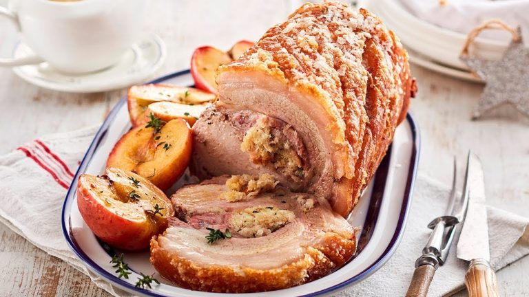 Crispy Rolled Pork Loin with Easy Herb Stuffing recipe