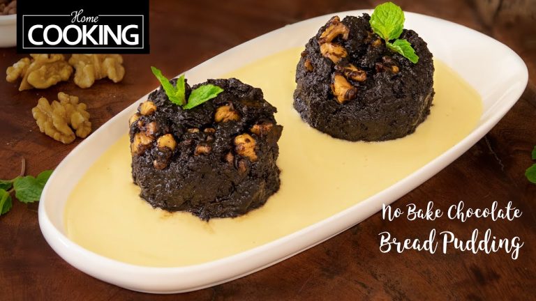 No Bake Chocolate Bread Pudding | Custard Sauce | Chocolate Recipes | Bread Recipes