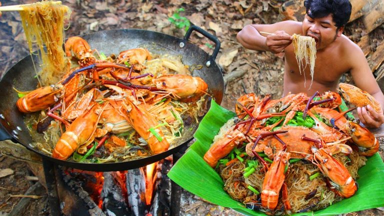 Cooking Noodle Seafood Crabs, Shrimps eating so great – Fried Noodle Crabs, Lobster Seafood recipe