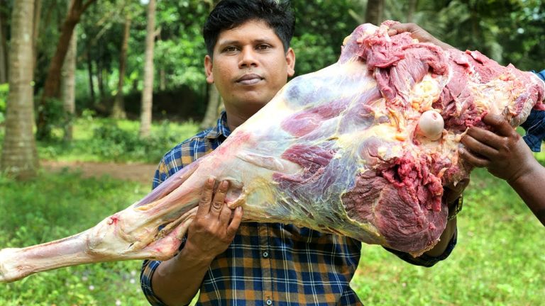 25 Kg BEEF STEAK | Grilled Beef Leg Recipe Cooking in Village | Whole Beef Leg Roast