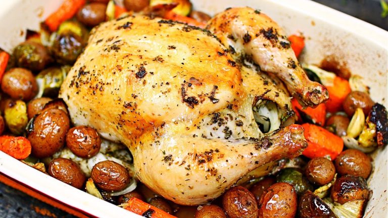 One Pan Roast Whole Chicken and Vegetables Recipe – How to Roast a whole Chicken