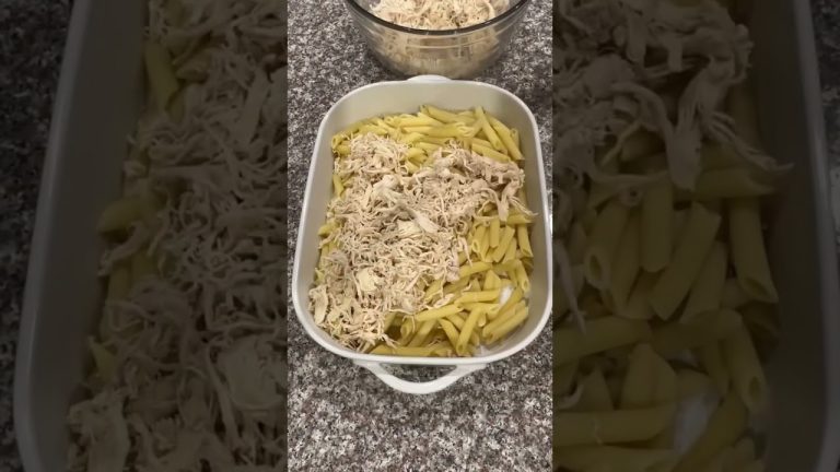 Dump and Bake Creamy Chicken Alfredo Taco Bake Casserole Recipe #easyrecipe #dinnerideas #cooking