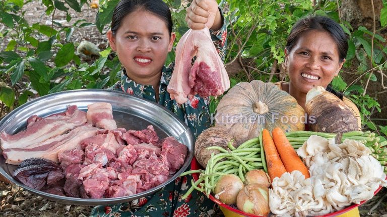 Fried Pork Mixed Vegetables Recipe – Cooking Meat and Pork Ribs with Taro and Pumpkin
