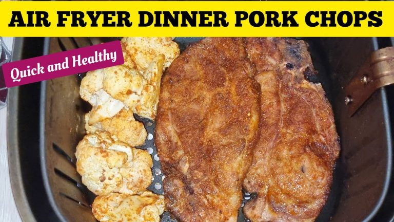 Healthy Air Fryer Pork Chops Recipes with Cauliflower Florets For Dinner. LOW CARB MEAL
