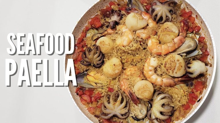 Scallops, Baby Octopus, Tiger Prawns and Mussels Seafood Paella Recipe | Delicious one pan meal
