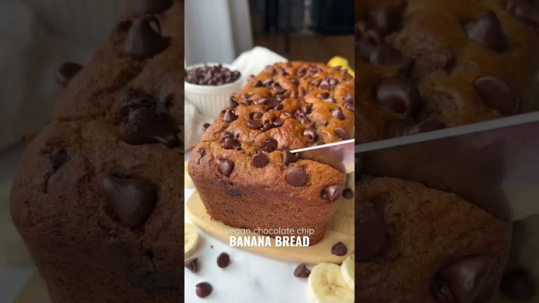 Vegan Chocolate Chip Banana Bread Recipe #recipe #vegan #food #baking #dessert #veganrecipes