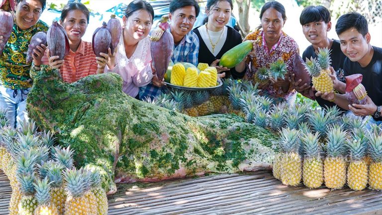 Roast Ox Honey Pineapple Recipe in 2 Biggest Pots | Cooking Beef Village Food For Donation