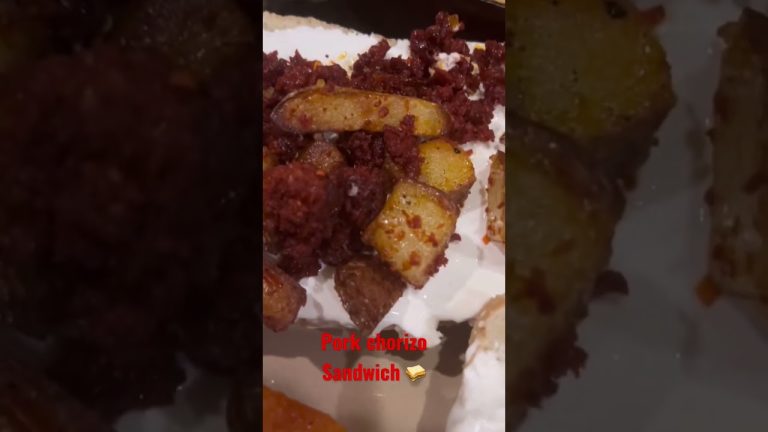 Pork chorizo sandwich 🥪 with potatoes 🥔 and red sauce #shorts