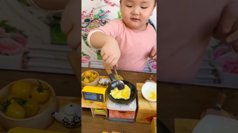 How to Cook Fried Eggs with Tomatoes and Steam Shrimp in Mini Kitchen Chinese Food Recipe