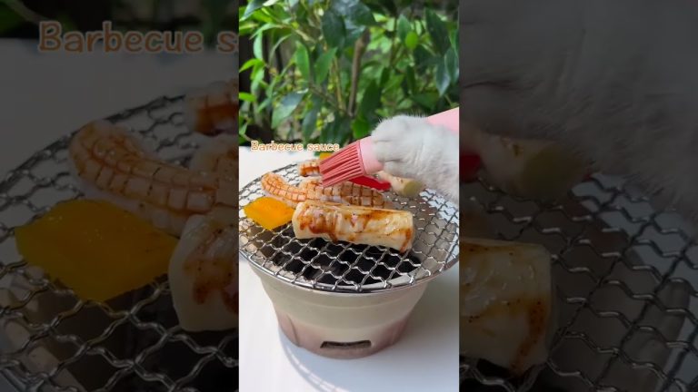 60 So Yummy Seafood BBQ For One!~   ASMR Grilling Recipe   Chef Cat Cooking  #tiktok #Shorts