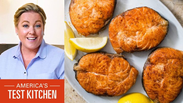 How to Make Pan-Seared Salmon Steaks and Brussels Sprout Salad with Warm Mustard Vinaigrette