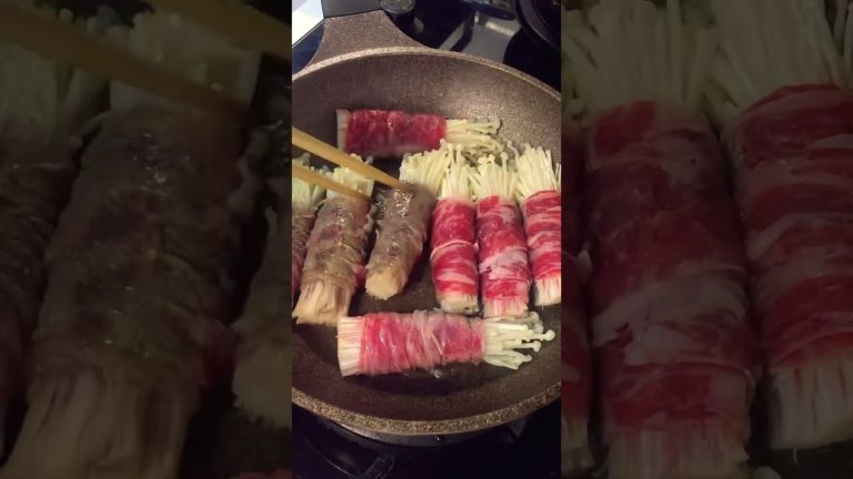 ENOKI MUSHROOMS WRAPPED WITH BEEF ~ Enoki Beef Rolls #food #recipe #shorts
