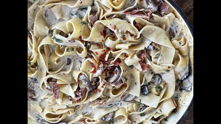 Creamy Mushroom Pasta with Crispy Prosciutto | The Mad Table Recipes