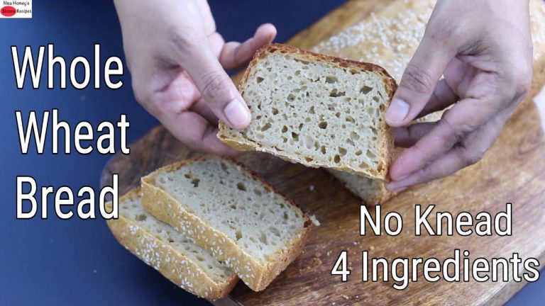 Whole Wheat Bread – No Knead – 4 Ingredients – Atta Bread – No Oil/No Sugar/No Maida |Skinny Recipes