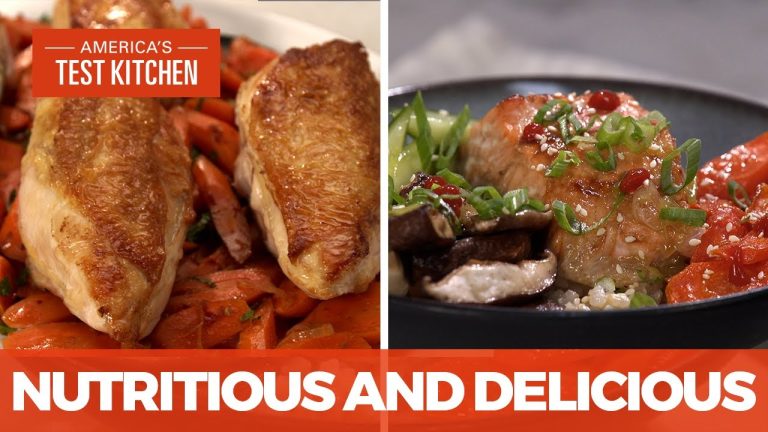 How to Make Skillet-Roasted Chicken Breasts with Carrots and Brown Rice Bowls with Salmon