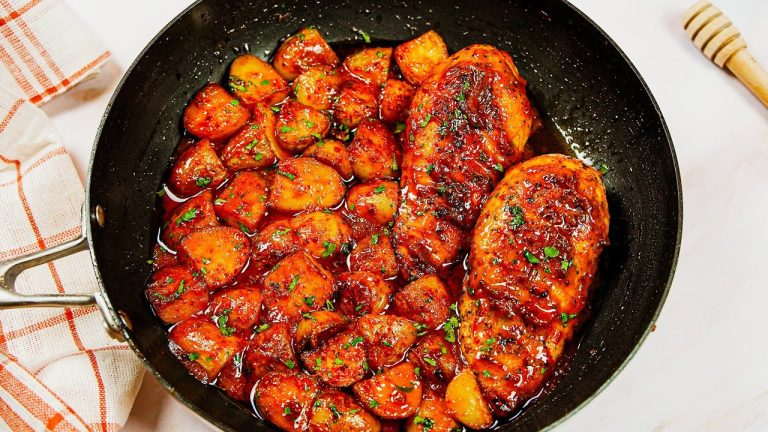 Roasted potatoes and chicken breast with honey mustard sauce!