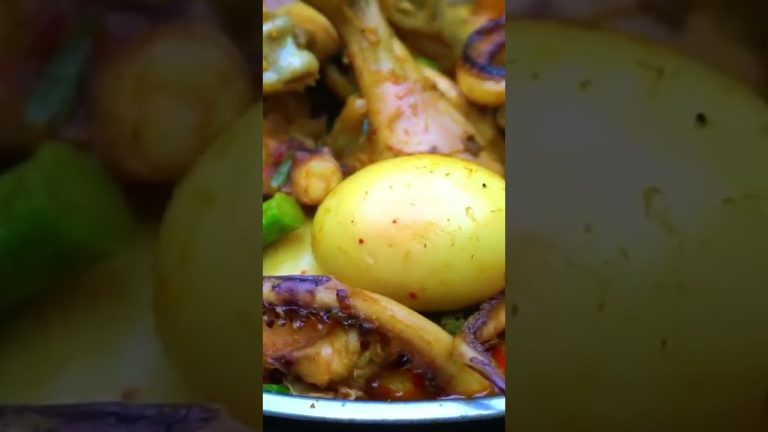 ARS recipe, Cooking and eating Fry mixed seafood, eggs and chickens with fresh vegetables so yummy