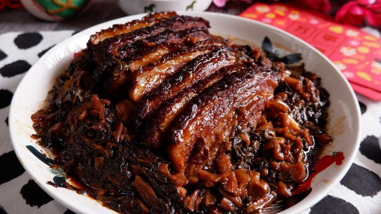 Melt-in-Your-Mouth Chinese Pork Belly with Preserved Mustard 梅菜扣肉 Hakka Mei Cai Kou Rou • CNY Recipe