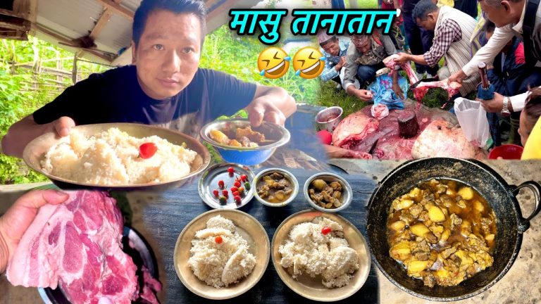 PORK CURRY RECIPE | BEST WAY TO COOK PORK MEAT VILLAGE STYLE | PIG CUTTING | Majjale Cooking Mukbang