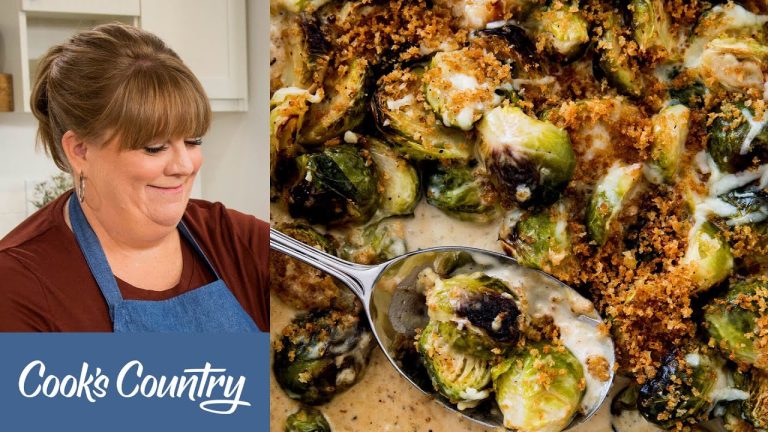 How to Make Crumb-Crusted Rack of Lamb and Cheesy Brussels Sprout Gratin