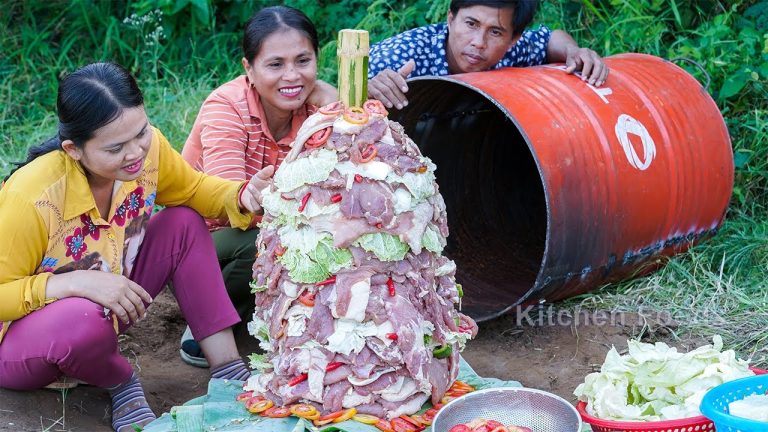 Amazing Roast Pork Steak Mountain in Barrel | Village Cooking Foods Recipe | Eating Delicious Meat