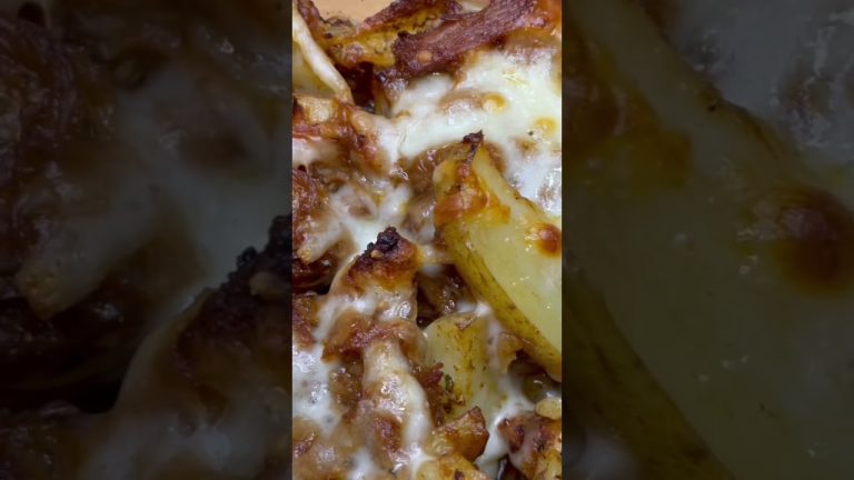 Pulled Pork Cheesy Potato Wedge Bake ASMR Sizzling Satisfying Sounds #asmr #shorts #asmrfood #food