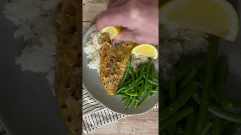 Garlic  Butter RainbowTrout, Rice & Steamed Green Beans #recipe #food #sweden #seafood