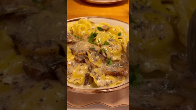 Pasta stuffed with creamy mushroom sauce #shorts #cooking