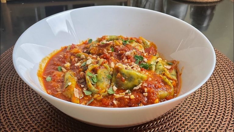 Making Fresh Agnolotti in Marinara #cookingshorts #cooking #freshpasta #pasta