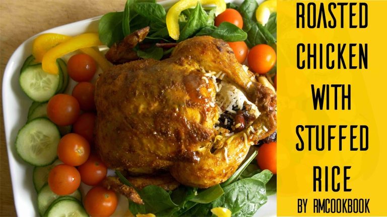 Eid recipe roasted chicken with stuffed rice, nuts and raisins