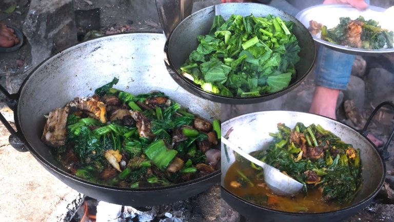 pork & mustard greens rice cooking village recipe