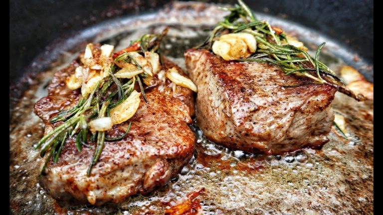 BUTTER-BASTED GARLIC ROSEMARY PORK STEAK | ASMR COOKING SOUNDS | Ro Kitchen – Outdoor Cooking