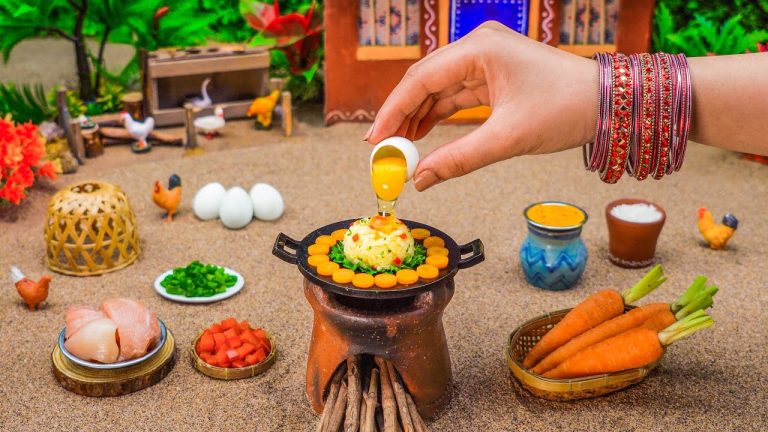 Miniature Chicken Fried Rice Recipe | How To Make Chicken Fried Rice | Egg Fried Rice | Tiny Foodkey