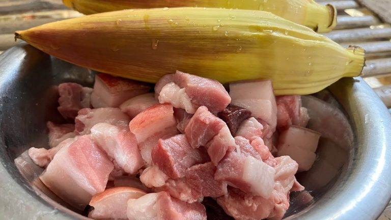 Pork with Banana flower || Desi style pork banana flower recipe ||