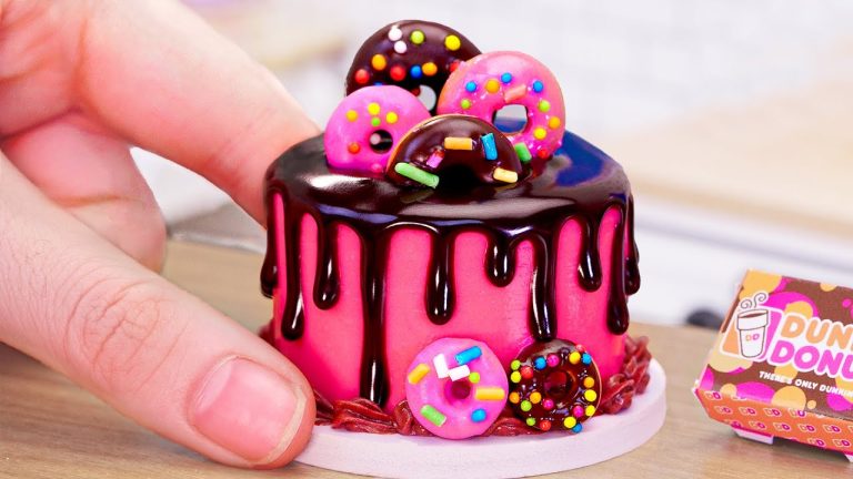 Beautiful Miniature Pinky Donut Cake Decorating – Easy Sprinkles Chocolate Cake Recipe | Mini Bakery