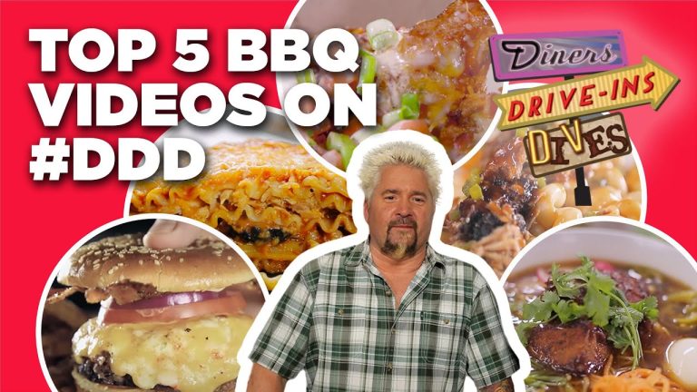 Top 5 CRAZIEST BBQ Vids in #DDD History with Guy Fieri | Diners, Drive-Ins and Dives | Food Network