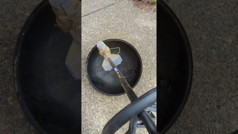 Cleaning a Weber kettle lid with a weed wacker #bbq #diy #grill #landscaping #food #weber