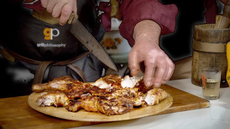 Grilled chicken roast on charcoal bbq