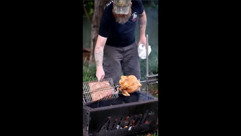 How to Cook Chicken and Pork on Auspit | Camping Spit Roaster #shorts
