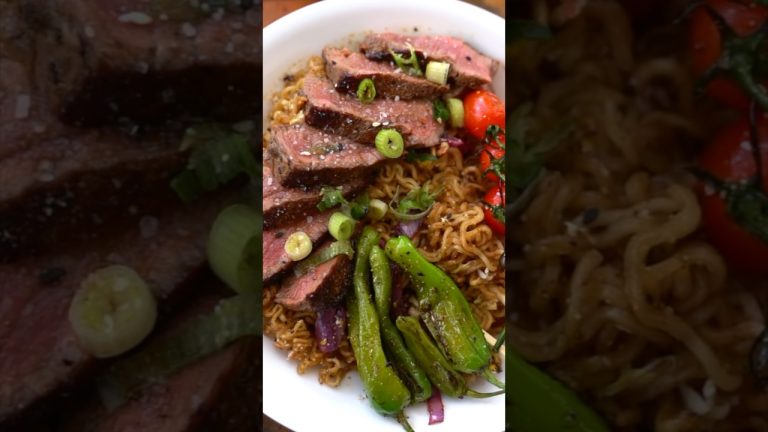 Learn how to cook mouthwatering steak and ramen on a sizzling Blackstone griddle. #shorts
