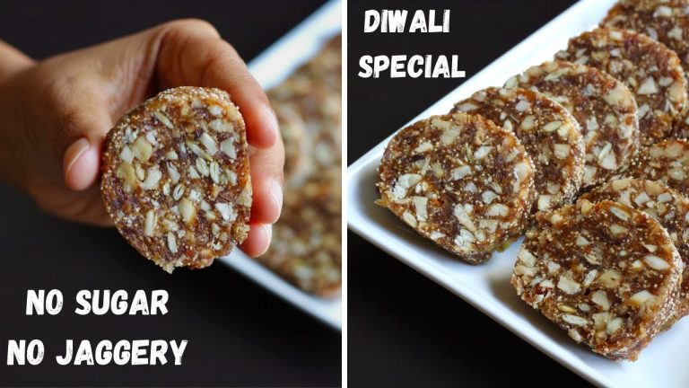 Dry Fruit Barfi Recipe – SUGAR FREE | Healthy Diwali Sweets Idea | Sugar Free Dates & Dry Fruit Roll