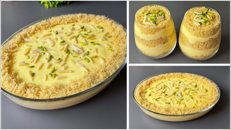 Custard Kunafa Dessert Recipe in 30 Minutes No Bake – No Gelatine( Eid Special Dessert )By sariya