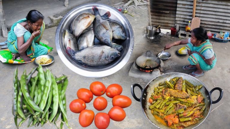 Santali TRIBAL MOTHER cooking & eating TELAPIA FISH recipe with vegetables | Rural Life India