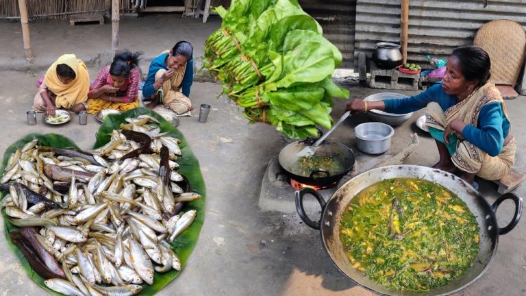 How santali TRIBE MOTHER cooking & eating SMALL FISH recipe with SPINACH | Village lifestyle