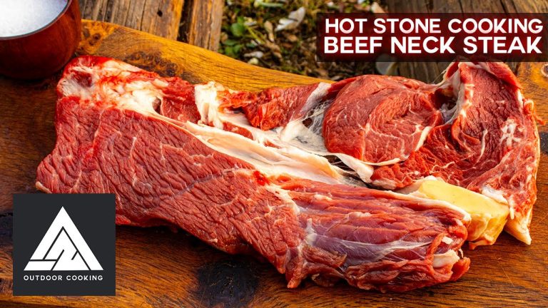BEEF NECK STEAK: Cooked On The HOT Stone | Outdoor Cooking | ASMR