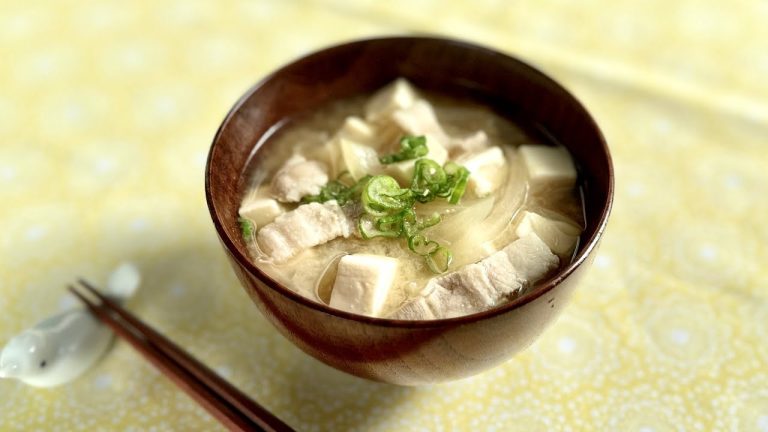 Miso Soup with Onion, Pork Belly, & Tofu – Japanese Cooking 101