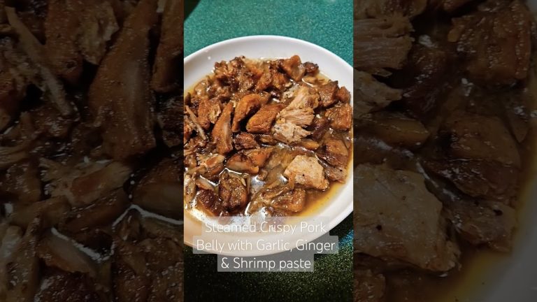 Crispy steamed pork belly with fresh garlic, ginger and shrimp paste with aromatic jasmine rice!